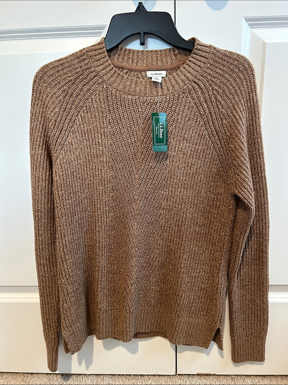 NWT L.L. Bean Women's Camel Brown Ribbed Crewneck Sweater